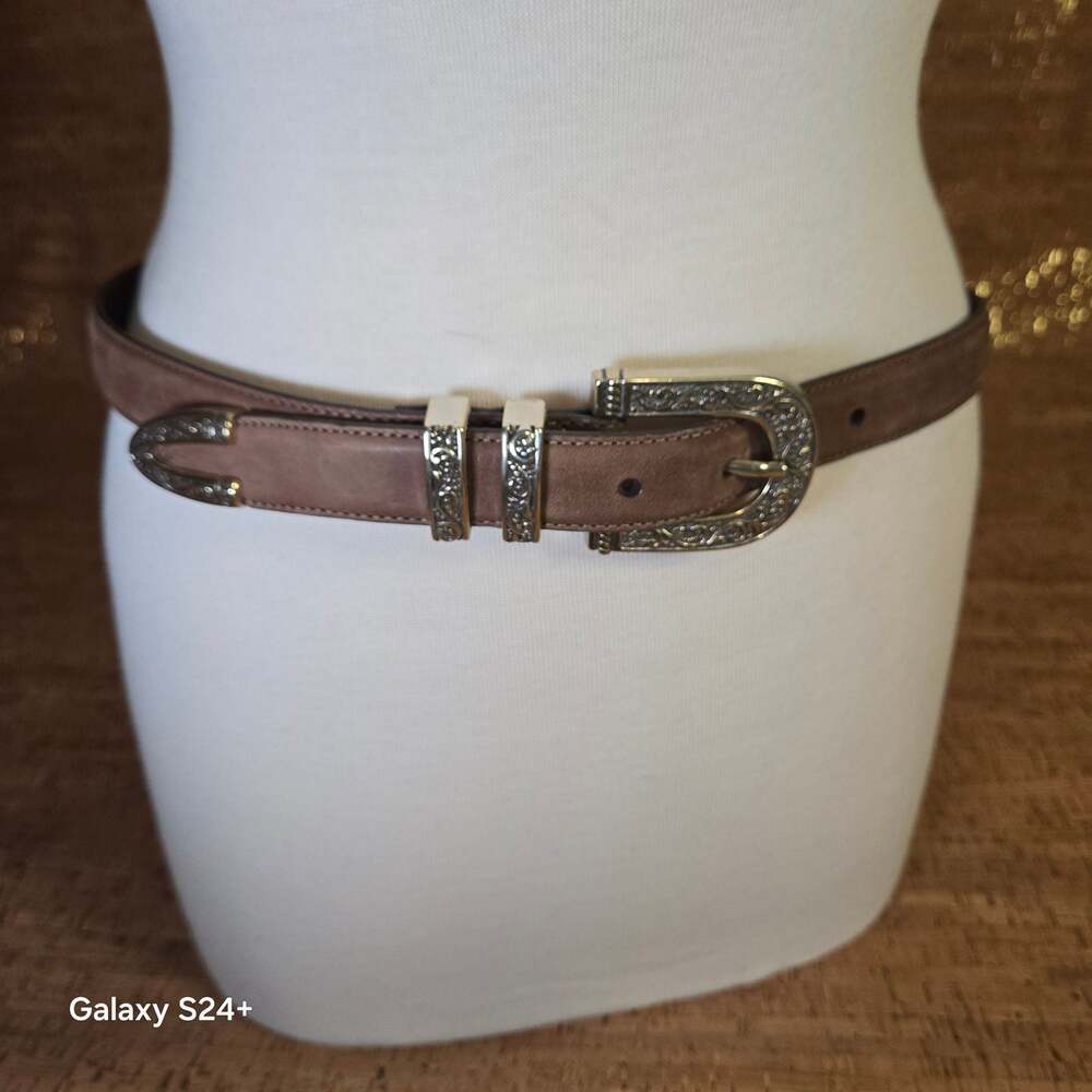 Vintage western style leather belt with silver buckles